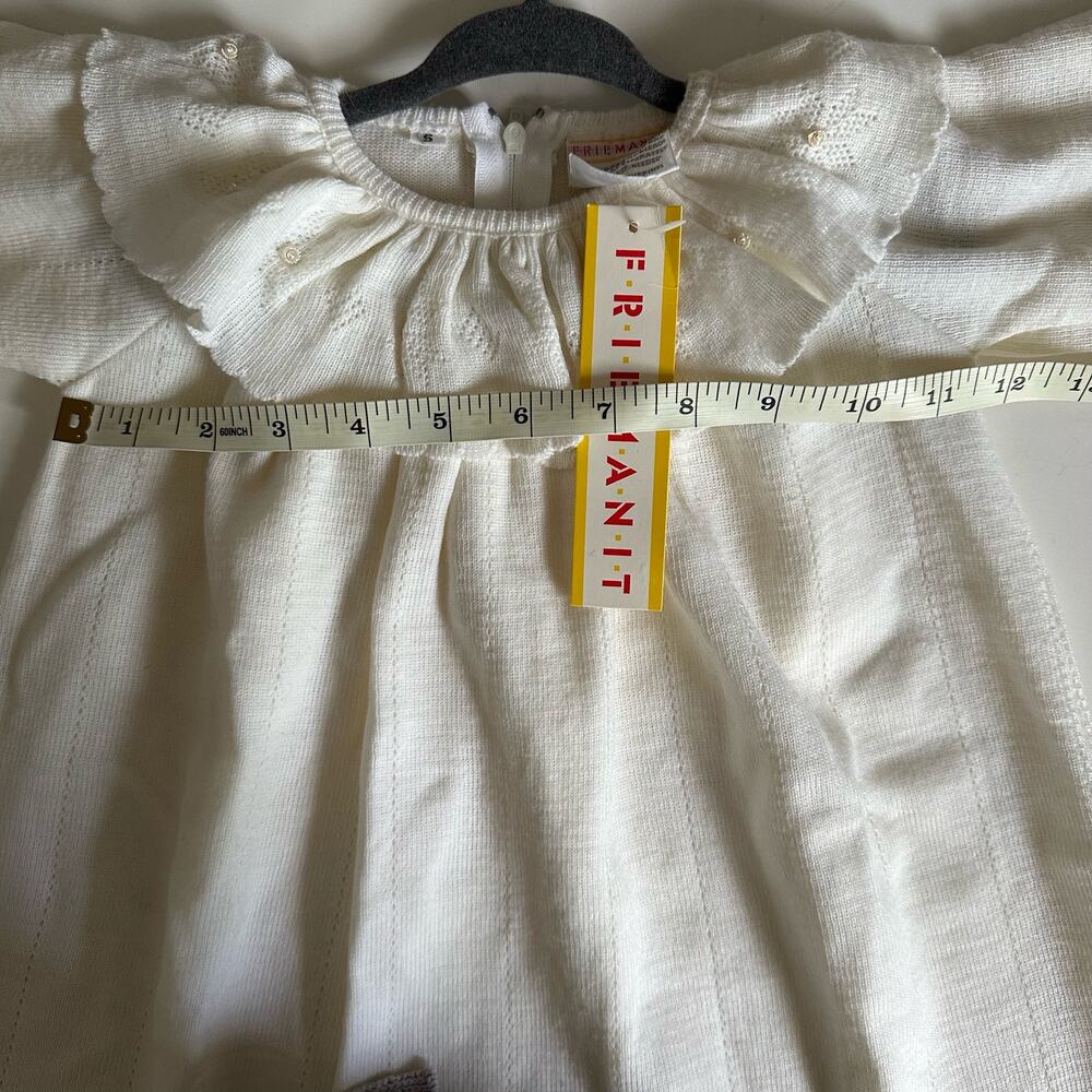 Friemanit Vintage Cream Knit Baby Dress First Communion Gown baby girl Small NWT - Picture 8 of 9